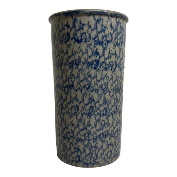 Vintage Spongeware Blue Pottery Planter Canister Container Utensil Holder - Picture 1 of 5